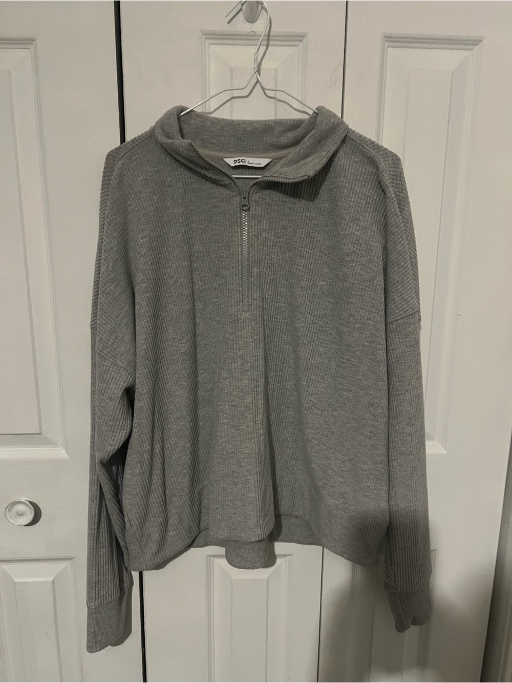 DSG Light Gray Ribbed Half-Zip Turtleneck Sweater